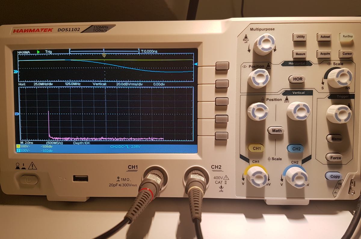 HANMATEK Osciloscopio digital DOS1102 de ancho de banda de 110 mhz con 2  canales y pantalla de 7 pulgadas/7.1 in, pantalla TFT-LCD, kit de